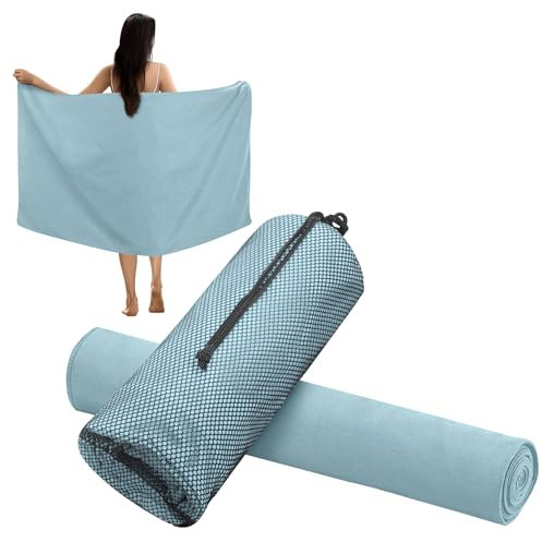 JEMIDI Mikrofaser Handtuch - Schnell trocknendes und saugfähiges Handtuch aus Mikrofaser - Leicht und kompakt - Ideal für Strand und Sport - 70 x 140 cm - Hellgrau