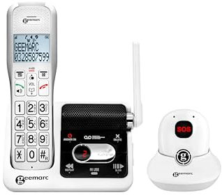 Geemarc Amplidect 595 SOS Pro - Telefono Cordless Amplificato e Medaglietta per Chiamate di Emergenza con Segreteria Telefonica e Tasti Grandi per Anziani - Perdita Uditiva da Moderata a Grave