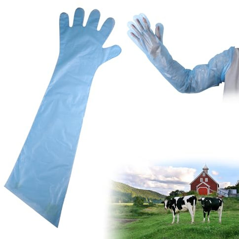 Bavooty Gants Longs en Plastique Vétérinaire, D'insémination Artificielle, Imperméables Transparents Jetables, 90cm, Bleu Clair, 30pcs