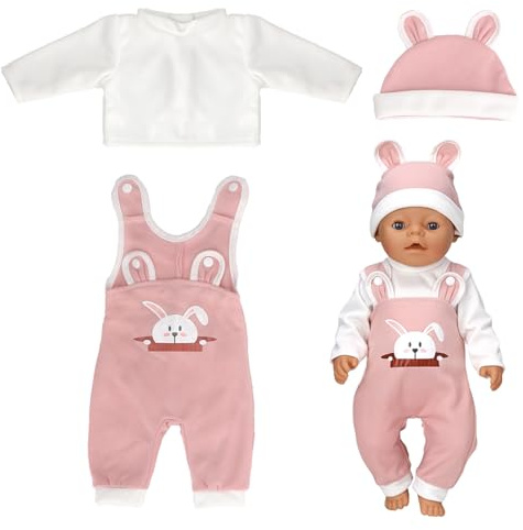 Puppenkleidung für 35-43cm, Babypuppe Kleidung Zubehör | Puppen Kleidung, Enthält Overall, Hut, Oberteil, Geschenke für Mädchen Jungen (A)