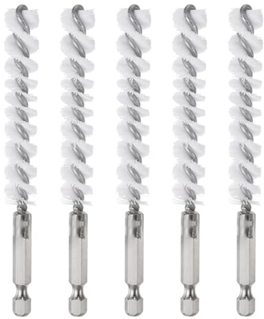 QUARKZMAN 5 Stück Drahtbürste Bohrmaschine 12mm, Nylon Heizungsbürste mit Sechskantgriff 6,35mm, Bohrerreinigungsbürste Länge 115mm für Polieren, Schleifen, Schweißnahtreinigung, Weiß