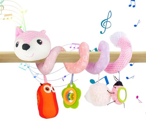 Coriver Jouet Poussette Bebe, Spirale d'activité Bébé pour Siège de Voiture et Berceau de Bébé, Jouet Siege Auto Bebe, Suspendre Spirale Poussette Bebe Jouet a pour Garçons Filles 0+ Mois (2. Rose)