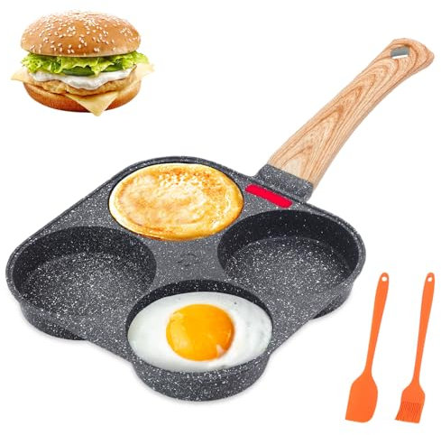 AHFLRITO Sartén para huevos de 4 tazas, antiadherente, sartén para panqueques de desayuno saludable, sartén de tortilla de aluminio, sartén de huevos pequeños fácil de limpiar, olla de huevos fritos