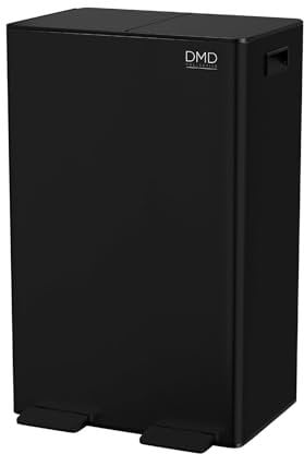 DMD | 60L Dual Stainless Steel Rubbish Bin, 2 x 30L Removable Recycling Bins | 3L Compost Bin Included, Soft Closure, Easy Clean, Metal Pedals, Fingerprint Proof (Matt Black)