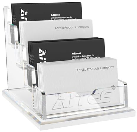 AITEE Visitenkartenhalter für Schreibtisch: 4 Etagen 4 Fächer Klarer Acryl Visitenkartenständer, Visitenkarten Aufsteller Fasst 200-240 Visitenkarten für Messestand Kaufhaus Theke Büro