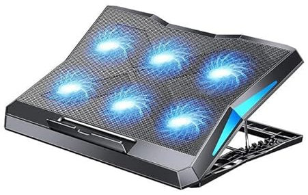 Zacoola Laptop Cooling pad, 12 -17 Gaming Laptop Cooling pad, with 6 Silent Fan LED Lights and 2 USB 2.0 Ports, Adjustable Stand Stand Height Angle (Q3-Black)
