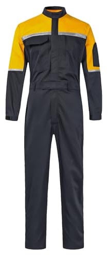 KTWOLEN Herren Arbeitsoverall Rallyekombi Reißverschluss Arbeitsmechanikern Overall Reflektierende Arbeitsanzug Arbeitskombi Arbeitskleidung, Schwarz, XXL