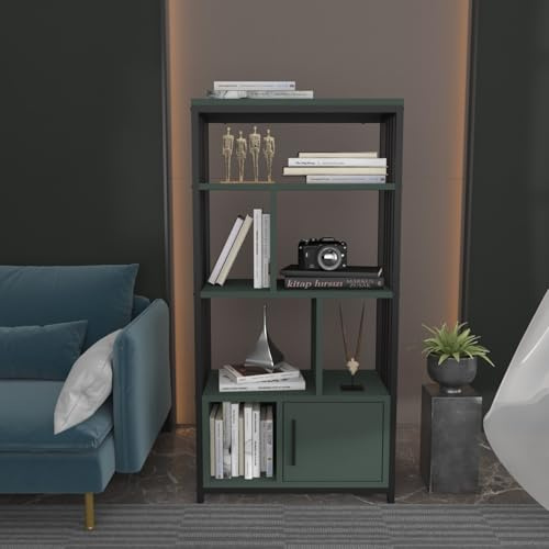 Stylish Black & Green Bookshelf, 60 cm x 120 cm x 29.6 cm | 100% Melamine Coated Particle Board, 18 mm Thick | Perfect for Modern Home & Office Decor