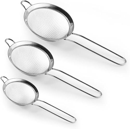 3 Pcs Sieves and Strainers Set - Stainless Steel, Fine Mesh Strainer for for Baking and Cooking Flour Quinoa Tea Juice(8.5cm,11cm,15.5cm)