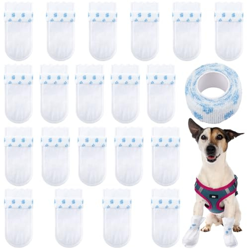Alpinleux 20 stivaletti usa e getta per cani, antipolvere, in tessuto non tessuto, stivali da pioggia per cani, calzini per evitare di leccare le zampe (bianco)