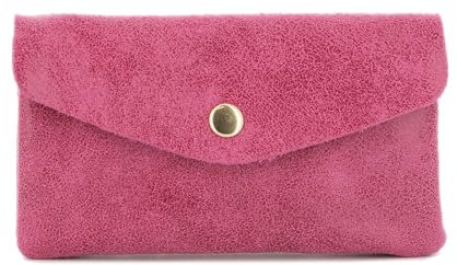 Double Tree Porte-Monnaie Cartes Femme Cuir Suède Grainé - Portefeuille Mi-Long Polyvalent - Compact Pratique - Fuchsia