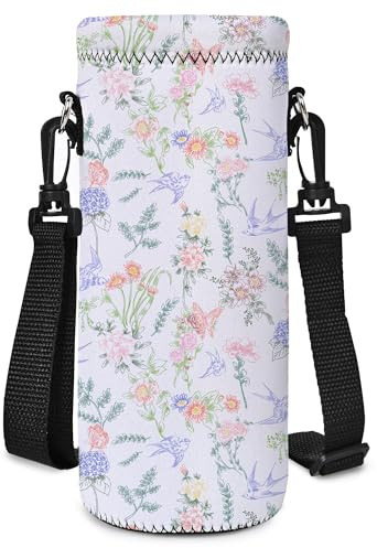 RICHEN Neoprene Water Bottle Carrier Bag with Adjustable Shoulder Strap,Insulated Water Bottle Cover for 500ml/16oz Stainless Steel/Glass/Plastic Bottles Bottles (BC-55,500ML)