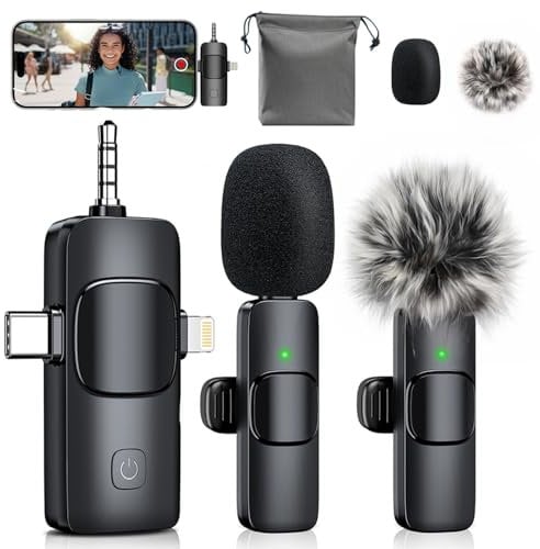 MENERESAS Mini Microphone for iPhone/Android: 3-in-1 Wireless Lavalier Microphone with Noise Reduction and Crystal Sound for Camera, Professional Video Recording, YouTube, TikTok