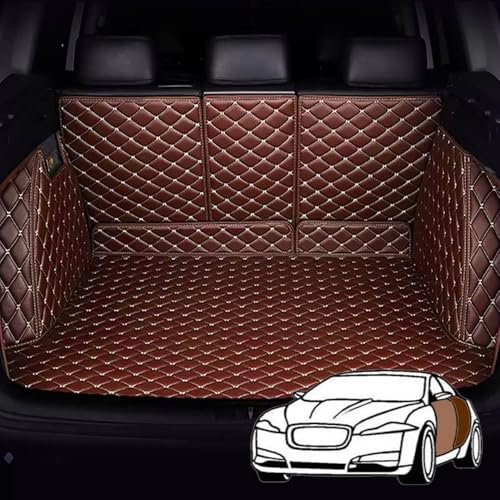 ZQQKX Einkreisung Leder Kofferraummatte Kofferraumwanne für Skoda Karoq 2018-2022, rutschfest Kratzfestem Auto Kofferraumschutz,E-Brown+Beige