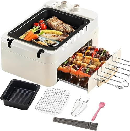 Electric BBQ Kabob Skeweers Grill, Kebab Grill Maschine Auto Rotierende Spieße, Doppelschicht Rauchloser Ofen Ohne Niedrig, Automatische 360 ​ ° Rotierende Spieße,Für Partys, BBQ im Hinterhof, Kamm