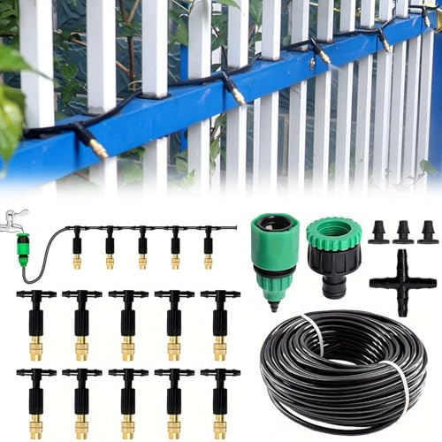 360° Curved Bewässerungssystem Garten Set, Einstellbar Gartenbewässerungssystem Automatische, Kupferdüse Tropfbewässerung Gartenbewässerung Hochbeet Tropfschlauch Bewässerung für Rasen (10M)