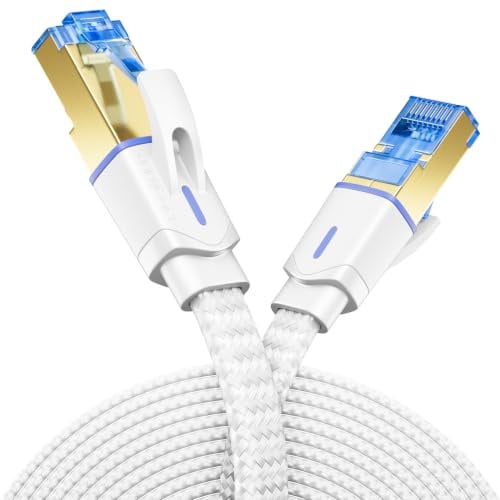 deleyCON 1,5m CAT 8 Netzwerkkabel Flach (Nylon, 40 Gbit/s, Kupfer Leiter) Gigabit Ethernet LAN Cable - Flaches Kabel Flachkabel Patchkabel Verlegekabel - RJ45 Stecker für CAT8 CAT7 CAT6 - Weiß