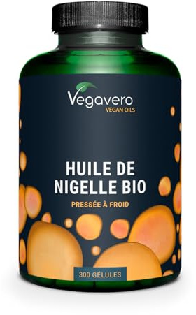 Olio di Cumino Nero BIO | 1000 mg | con Vitamina E | 55% di Acido Linoleico, 22% oleico e 0,2% di timochinone | Nigella Sativa Spremuta a Freddo | 300 capsule | Vegan | Vegavero®