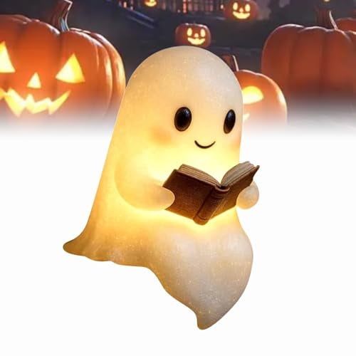 Dewppxi Niedliche Geister-Leselampe, Ghost Reading Book Lamp, Halloween Geister Lampe, 3D-LED-Ghost Statue Nachtlicht, Halloween Deko für Schlafzimmer und Bücherregal (22cm-1Stück)