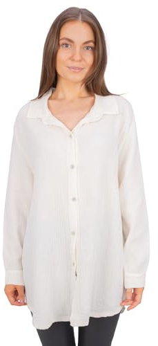 Seasons of April Damen Musselinbluse aus 100% Baumwolle, Gr. S/M & L/XL - lang, luftig & locker - Susie