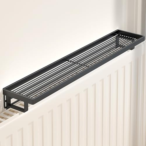 CMYAOYC Metall Heizkörperabdeckung Wandheizkörperabdeckung, Heizkörperregal Ohne Bohren Regal Über Dem Heizkörper, Formstabil, für Wohnzimmer, Schlafzimmer, Büro(Black,60cm)