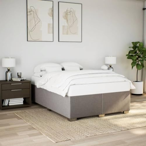 Mandloder Bettgestell ohne Matratze Taupe 160x200 cm Stoff, Modernes Polsterbett mit Lattenrost, Kiefernholzfüße, Queen Bettrahmen für Schlafzimmer