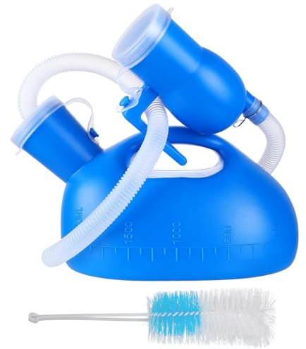 Botella de orina para hombres y mujeres, 2000 ml, botellas de orina portátiles con tapa a prueba de fugas, manguera y cepillo de limpieza, botellas de recogida de orina para viajes, camping, coche