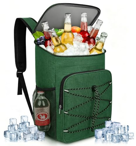 Anhow 23L Kühlrucksack, Groß Kühltasche Isoliertasche, Tragbare Wasserdichter Picknickrucksack Damen Herren Cooler Bag für Picknick, Camping, Strand, Wandern und Mittagessen - Grün