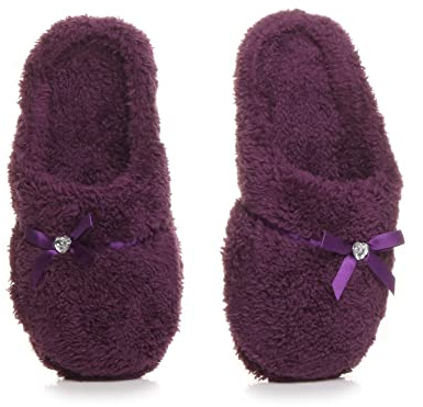 AJVANI Womens ladies bow heart gem winter fleece fur slippers slip on mules size