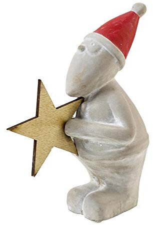 Florissima Niedlicher Beton Wichtel/Nikolaus mit Stern aus Holz, Höhe 19cm, Weihnachtsmann, Zwerg