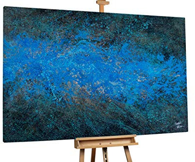 KunstLoft® XXL Gemälde 'Dark Aurora' 180x120cm | original handgemalte Bilder | Himmel Wald Schwarz Blau | Leinwand-Bild Ölgemälde einteilig groß | Modernes Kunst Ölbild