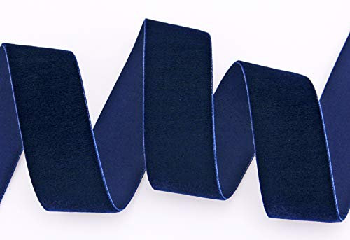 Samtband Dunkelblau (419 navy) 1 m x 36 mm METERWARE Dekoband Velour einseitig Samt festkantig zum nähen dekorieren