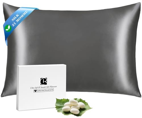 Ravmix 100% Mulberry Silk Pillowcase for Hair and Skin, 50x65cm | Both sides 21Momme Grade 6A silk, hidden zipper, for reducing hair frizz, preventing skin wrinkles and cooling sleep, 1PCS