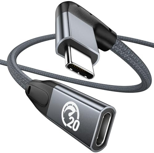 UseBean Right Angle USB C Extension Cable 0.5m, 90 Degree Type C 3.2 Gen2 20Gbps Male to Female 4K Video Extender Short Cord, L-Shape Lead for iPhone 16 15, MacBook iPad Pro/Air/Mini, Galaxy S25 S24