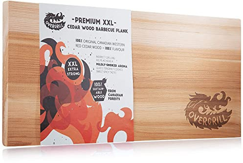 OVERGRILL XXL Cedar Wood BBQ Plank: Premium BBQ Wood Plank for a mildly smoked aroma – Extra Thick Canadian Western Red Wood – Reusable Grilling Planks of Wood, Cedar Wood Planks, BBQ Smoking Wood