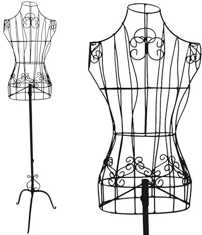 PrimoLiving Metall Schneiderpuppe Ana in Schwarz - höhenverstellbare Vintage Kleiderpuppe - ideal als weibliche Schaufensterpuppe oder Kleiderständer - P-12901