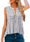 Amrto Damen V-Ausschnitt Shirts Ärmellose T Shirt Casual Bluse mit Reißverschluss Tunika Sommer Tops Damen Oerteile Elegant, Streifen Weiß XL