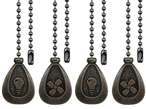 Dotlite Bronze Deckenventilator Zugkette Set, Dekorative Fan Pull Chain Anhänger Verlängerung, 30,5 cm Beleuchtung & Fan Perlen Kugel Fan Pull Chain Extender mit Stecker, 4 Stück