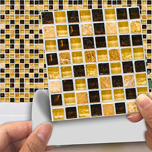 Fliesenaufkleber Bad Ornament Gelb Schwarz 10 Stück Klebefliesen Küchenrückwand Folie Selbstklebende Fliesen Fliesenaufkleber Küche Badezimmer Fliesenfolie Vinyl Fliesen Selbstklebend Wasserdicht