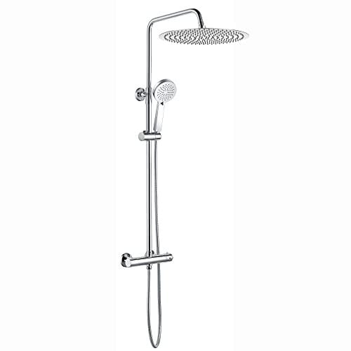 ENKI, Dune, SH0615, Chrome, Thermostatic Shower Mixer Bar Valve with Dual Riser Rail Kit, Solid Brass, Large 40cm Overhead Shower & Hand Shower, Anti-Scald, Contemporary Design, 1-Year Guarantee