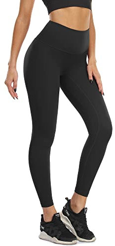 icyzone Damen Sport Leggings Blickdicht 7/8 Sporthose High Waist Yoga Hose Fitness Leggins (L, Black-A)