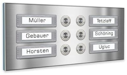 Sechsfamilien Türklingel 270x120mm mit wechselbaren Namensschildern