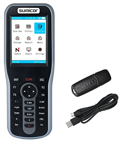 Sumicor Barcode-Scanner 1D & 2D QR-Code PDF417 Leser, kabelloser 2,4 GHz, kabelloser wiederaufladbarer Inventar-Barcode-Scanner mit 7,1 cm (2,8 Zoll) HD-Bildschirm und Tastatur für Lageraufnahme (2D)