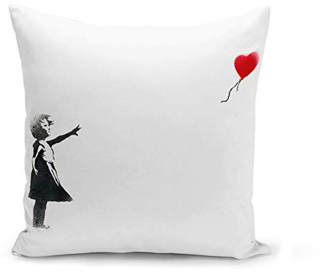 Fabulous Kissen Kissenbezug 40x40 cm Banksy Mädchen Roter Luftballon Herz Kind