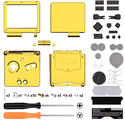 eXtremeRate Full Gehäuse für Nintendo Gameboy Advance SP,IPS Ready Upgraded Hülle & Taste Case Cover Shell Abdeckung Buttons für gba Konsole IPS&Standard LCD(KEIN Konsole&Platine)-Chrome Gold