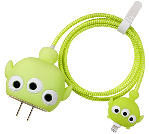 3D Cute Cartoon Charger Protector Case - Compatible for Apple 20W USB-C Power Adapter and Lightning Cable, No.04(4in1)