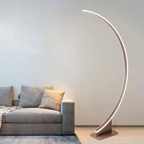 LANMOU Bogenlampe LED Modern Wohnzimmer Stehlampe Dimmbar mit Fernbedienung, Skandinavischer Stil Stehleuchte für Wohnzimmer Schlafzimmer, Braun