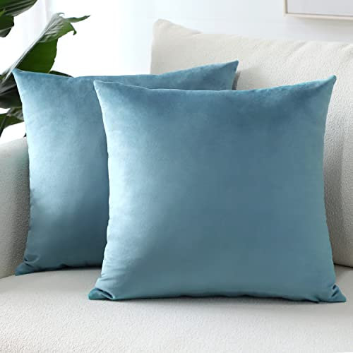 Sungeek 2er Set Samt Kissenbezüge, Dekorativ Zierkissenbezüge Weich Kissenbezug Dekokissen Sofakissen Couchkissen Deko Bezug Kissenhülle für Sofa Schlafzimmer Wohnzimmer (40x40 cm, Hellblau)