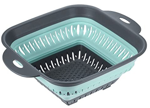 sourcing map Colador plegable de silicona, colador plegable cuadrado con asas, coladores de alimentos de silicona para drenar pasta, patatas, frutas, verduras, verde