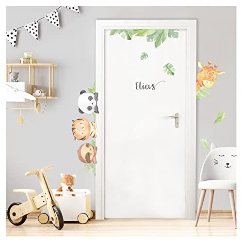Little Deco Türaufkleber mit Namen Wandtattoo Safari Tiere für Kinderzimmer Babyzimmer Wandsticker selbstklebend Wanddeko DL883-1